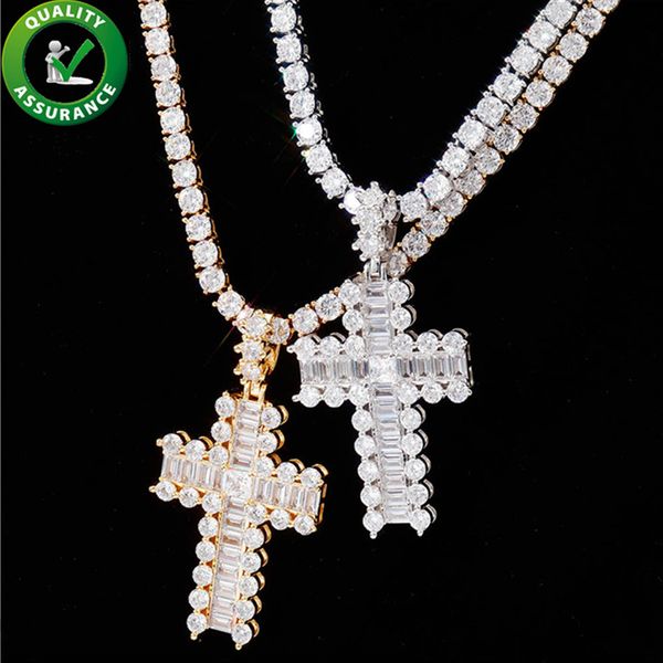 

mens iced out hip hop chain pendants fashion jewelry men luxury designer necklace iced out pendant bling diamond tennis chain cross necklace, Silver