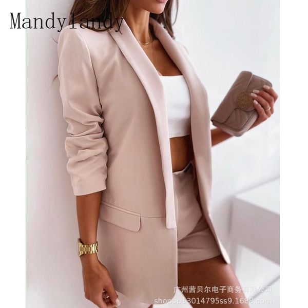 

women's suits & blazers mandylandy coat autumn fashion long sleeve turn-down collar stitching casual cardigan straight, White;black