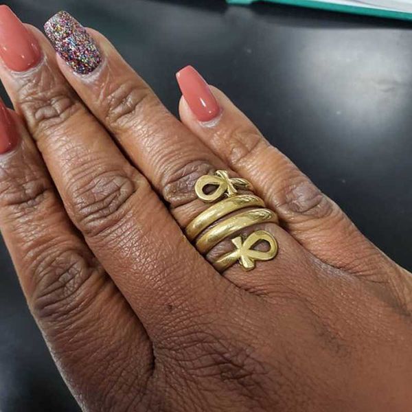 

cluster rings double coiled queen nefertiti for women egyptian jewelry vintage gold stainless steel ring wedding couple africa, Golden;silver