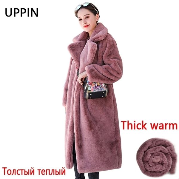 

winter women faux rabbit fur coat luxury long loose lapel over thick warm plus size female plush s 211130, Black