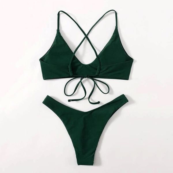 

women's swimwear solid crisscross bikini set micro bandage swimsuit low waist push-up brazilian female back lace up bathing suit a50, White;black