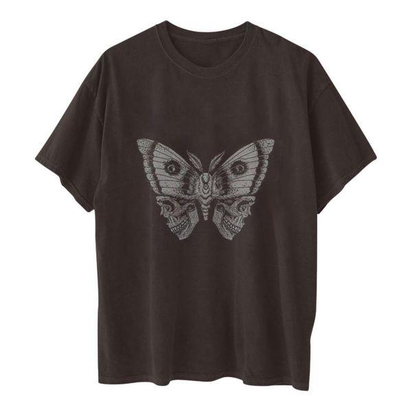 

summer oversized women chic butterfly printed gray tee shirt o neck short sleeve casual streetwear female loose t-shirt women's, White
