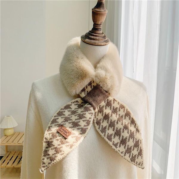 

scarves scarf knitting stitching wool female cross wild girl warmth imitation fur collar fashion retro autumn and winter decoration, Blue;gray