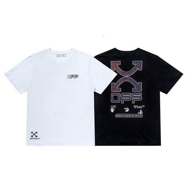 

brand off chao white spring summer new style heavy industry drill embroidery process men's women's short sleeve cotton, White;black