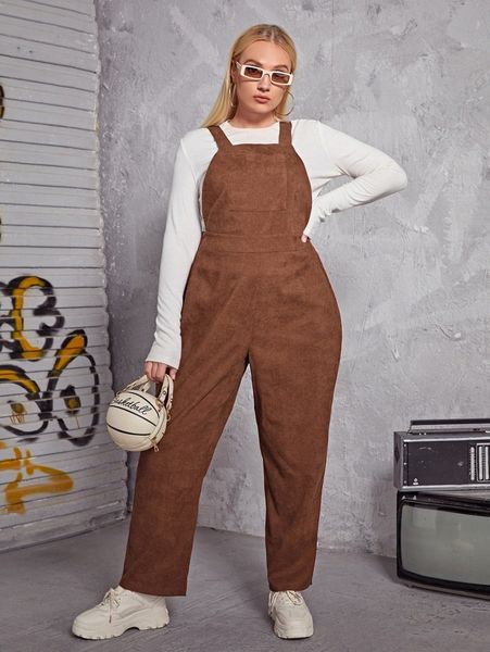 

plus patched pocket corduroy overalls without tee f8ol#, Black