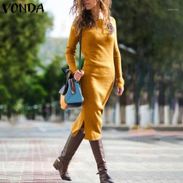 

casual dresses 2021 vonda women o neck long sleeve autumn dress bohemian vestidos femme robe plus size solid beach sundress oversized, Black;gray