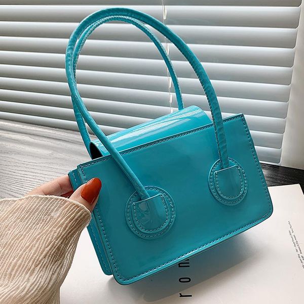 

evening bags fashion mini tote bag 2021 summer high-quality patent leather women's designer handbag blue green solid color ladies purse