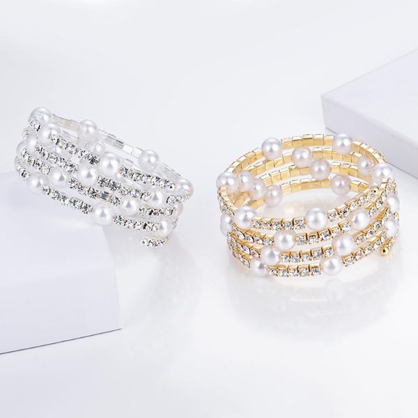 

charm bracelets 1pc rhinestone bracelet pearl hand jewelry creative charming crystal for women bride friendship gift, Golden;silver