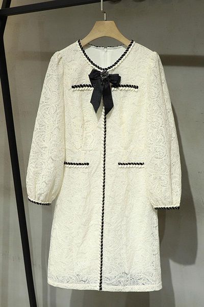 

spring fashion women lace long sleeve bow slim dress casual dresses, Black;gray