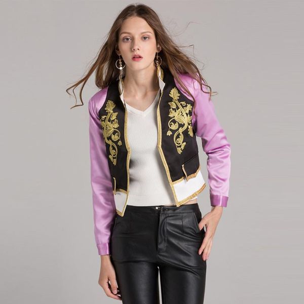 

women's jackets short england women long sleeve autumn winter fashion gold embriodery patchwork elegant luxury slim jacket, Black;brown