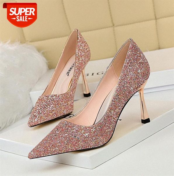 

627-2 european and american style high heels wedding shoes wine glasses with shallow mouth pointy slim nightclub sequined #ej8h