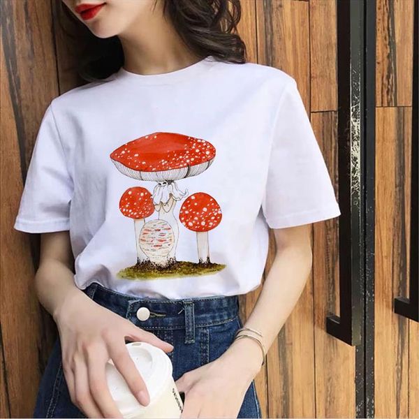 

and women mushroom cartoon mens t shirt print summer short sleeve 90s fashion lady tees femme, White;black