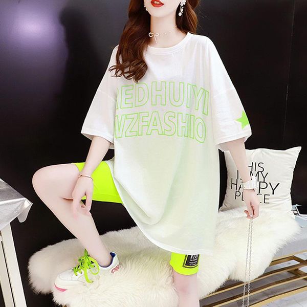 

slimming sports pants suit women's summer 2021 fashion casual loose t-shirt + srts two-piece set tracksuits, Gray