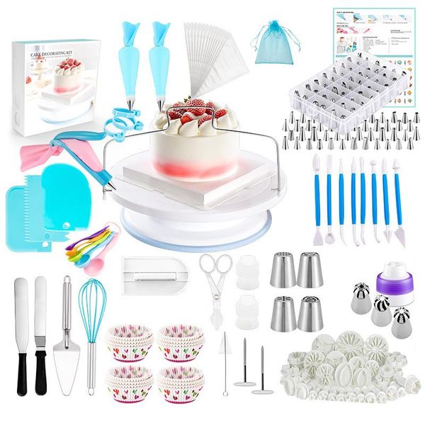 

420pcs cake decoration set turntable decorating tools kit rotary table baking tool piping nozzle bag & pastry