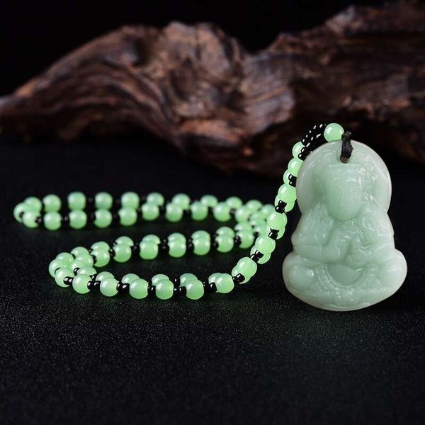 

imitation malay jade guanyin buddhist style sweater chain long necklace jewelry men's women's rivers and lakes 10 yuan model, Black