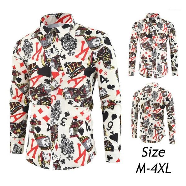 

men's long sleeve shirt style youth leisure fashion trend printing slim collar men dress shirts, White;black