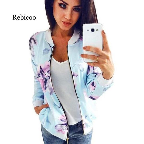 

women's jackets large size printed pilot ladies pocket zipper long sleeved jacket female flower chiffon white, Black;brown