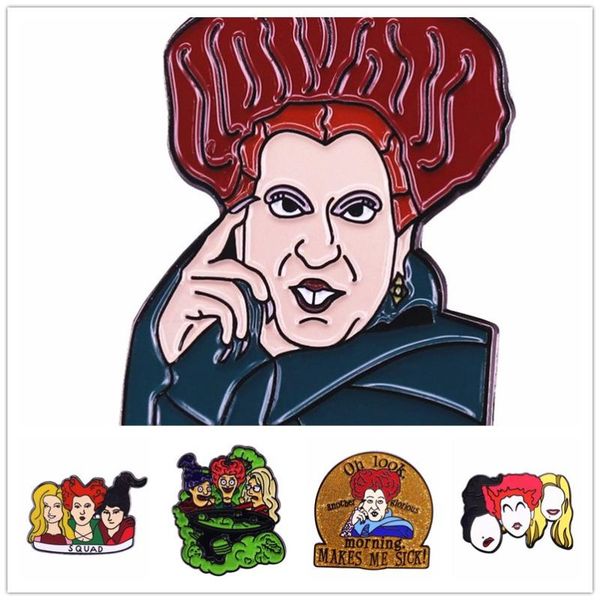 Anstecknadeln, Broschen HOSENG Film Hocus Pocus Cartoon Hexe Metall Frauen Brosche Fantasy Komödie Halloween Geschenk Schmuck Emaille Pin Schwarz Farbe HS_905