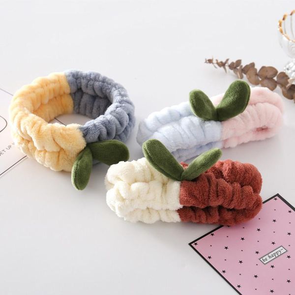 

hair accessories coral fleece soft headband grass bud hairband splicing color headwrap turban plush wide elastic band