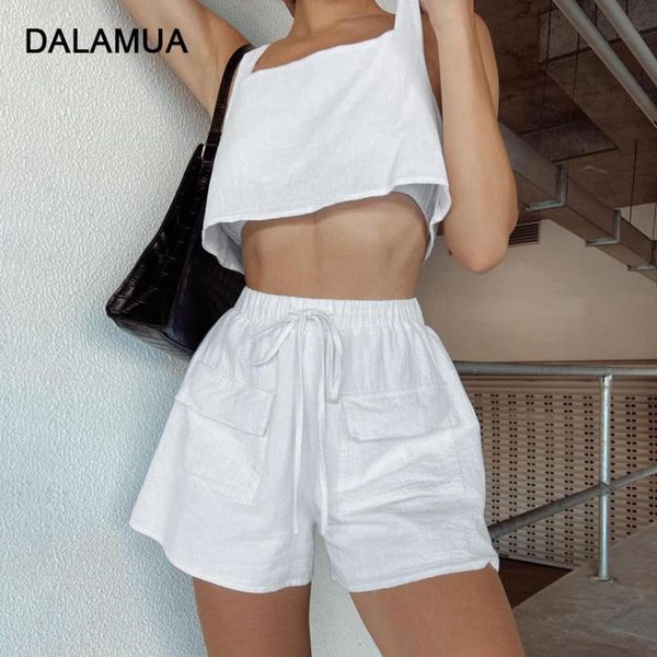 

women's tracksuits women tracksuit 2021 summer cotton sleeveless crop tank high waist short solid white casual lady two pieces set fema, Gray