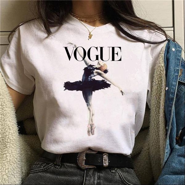 

vogue womens t shirt ballet aesthetic women fashion girls 90s tshirt harajuku ulzzang print graphic summer female, White