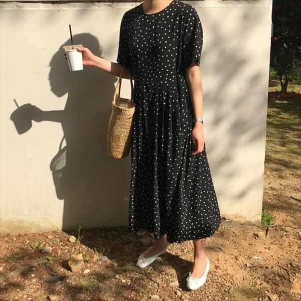 

summer polka dot korean womens dress bandage long vintage vestidos with belt sundress robe longue femme zomer jurk lj738, Black;gray