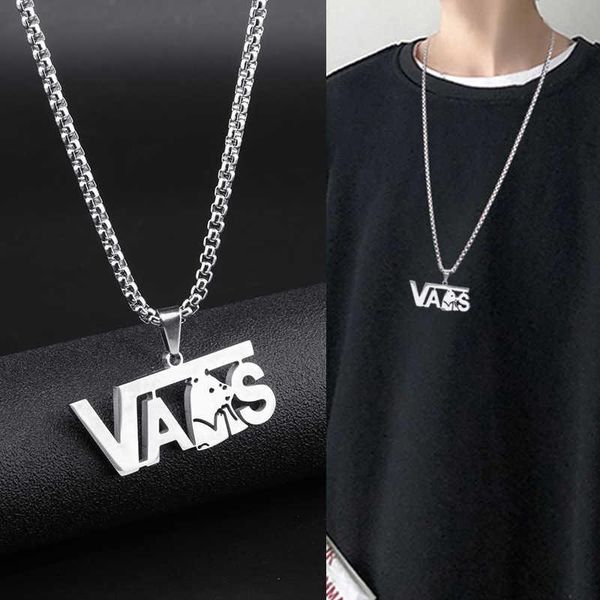 

link, chain personality fashion brand titanium steel hip hop necklace men's punk hiphop pendant stainless letter accessories, Black