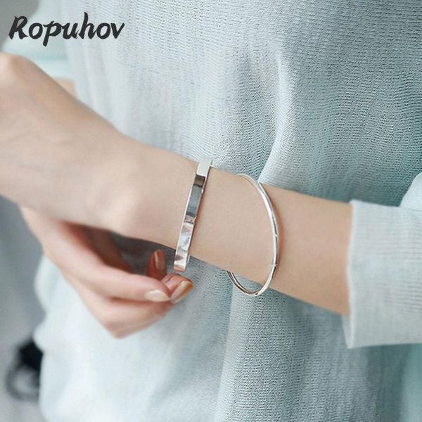 

bangle ropuhov 2021 925 silver european style simple smooth bracelet women temperament personality design geometric hand jewelry, Black