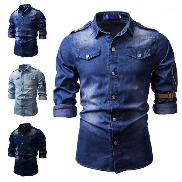 

men's casual shirts long sleeve denim shirt fashion washed, White;black
