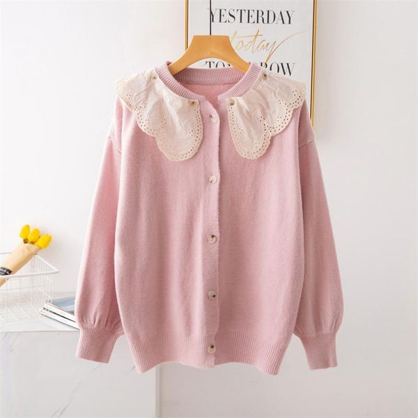 H.SA Mulheres Lace Open Stitch Outono Winter Poncho White Knit Jacket Sweet Sweaters Meninas Cardigans Outerwear 210417