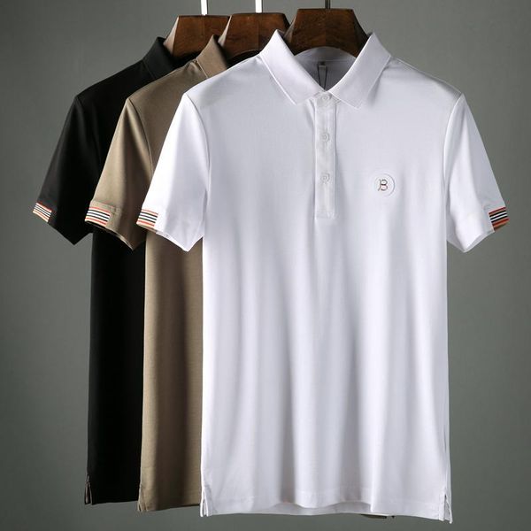 

men's polos taste fashion shirt short sleeve t-shirt summer thin lapel business youth slim casual solid color top, White;black