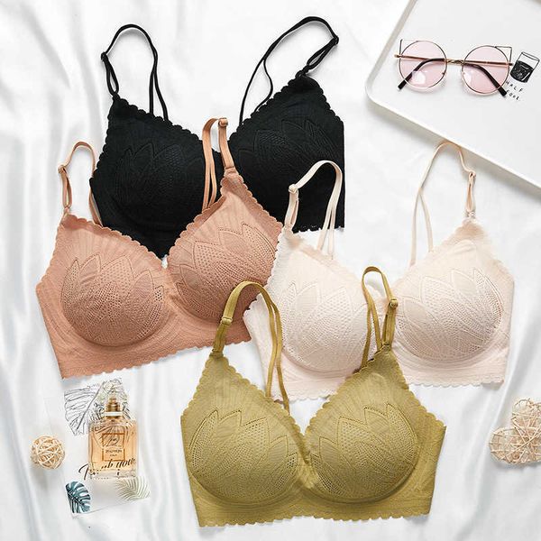 

921# traceless thin lace back sports bra for women, Black;white