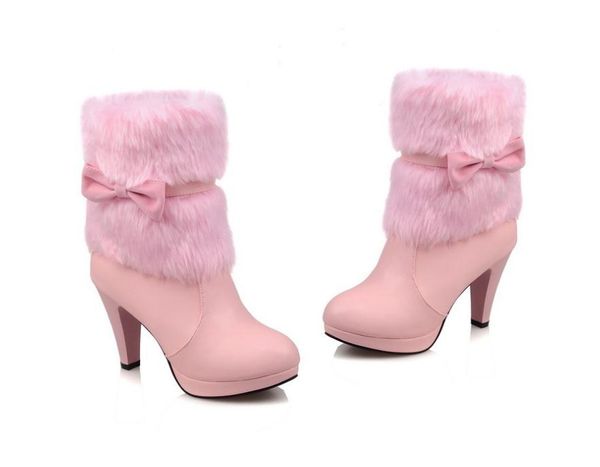 

women's boots in winter high coarse heel round head@719, Black