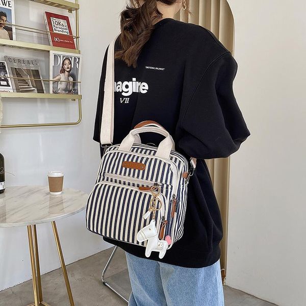 

mummy bag stripe large capacity canvas satchel multi function backpack outdoor women's shoulder duffel bags
