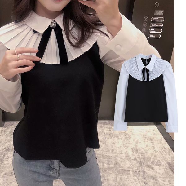 

pant female fashion bowknot diamonds shirt collar long chiffon, White