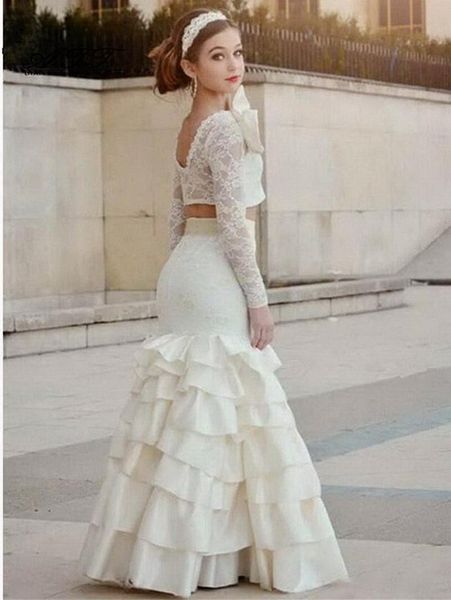 

unique tiered lace princess dress two pieces mermaid flower girl for special occasion long sleeves kids formal wears, White;blue