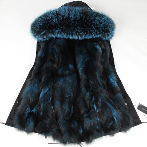 

fashion army green parka coats winter jacket women real large raccoon fur collar lining hooded outwear dhl, Black