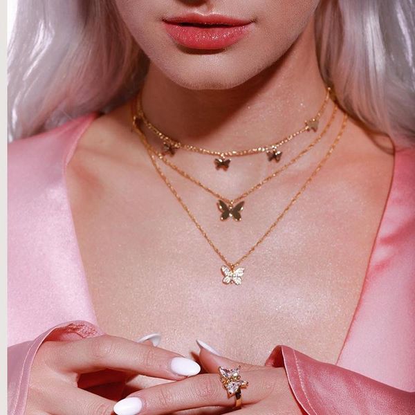 

pendant necklaces product all-match personality temperament women's butterfly multi-layer necklace combination 2021 fashion accessorie, Silver