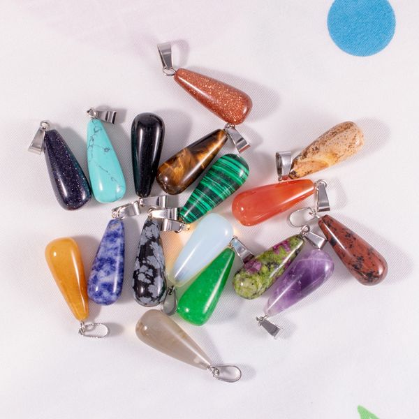 

natural crystal opal rose quartz tiger's eye stone charms long waterdrop shape pendant for diy earrings necklace jewelry making, Bronze;silver