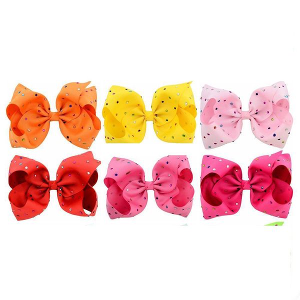 

2021 8 inch kids hairbows hairclips boutique big bows with clips for school baby girls barrettes with colorful rhinestone hair accessories, Slivery;white