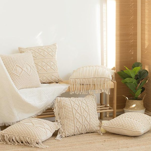 

cushion/decorative pillow cushion covers 100% cotton linen macrame hand-woven thread geometry bohemia style pillowcase home decor 45*45cm