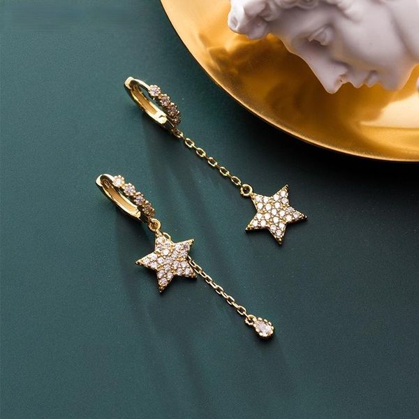 

hoop & huggie 925 sterling silver dainty prevent allergy earrings zircon star water drop asymmetric for women s-e1089, Golden;silver