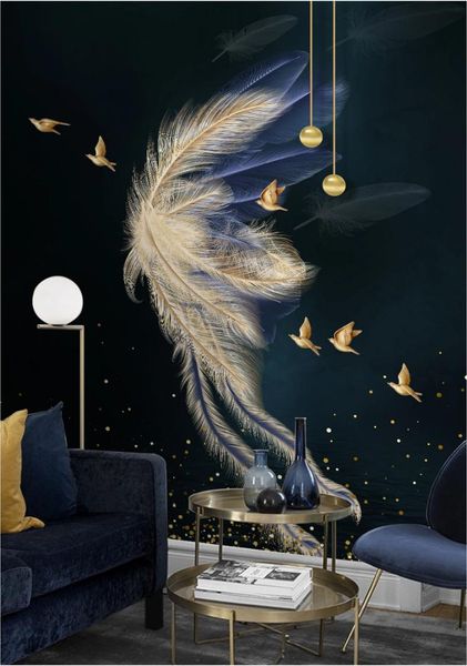 

wallpapers ainyoousem modern hand painted golden feather bird background wall papel de parede wallpaper 3d stickers