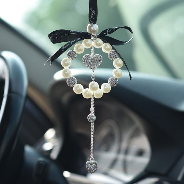 

interior decorations car pendant pearl concentric circles auto rearview mirror hanging ornament bling decoraction accessories for girl gifts