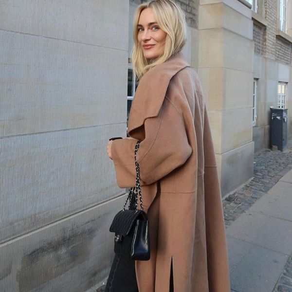 

women's wool & blends style autumn winter fashion trendy brand luxry design commute versatile classic double faced women coat loose woo, Black