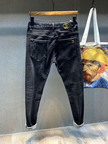 

28-38 big yards men's trousers jeans with fleece for men, slim-fit, small feet, winter and thick pants, Blue