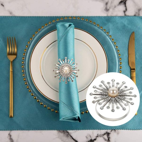 

napkin rings 6pcs sunflower rhinestone pearl buckles table holders