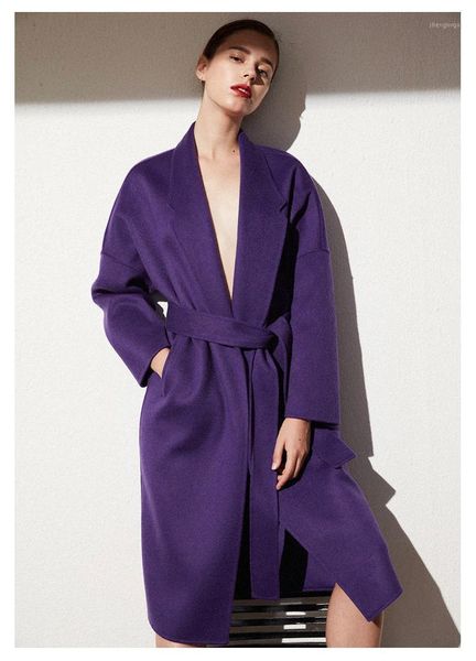 

high end cashmere overcoat women's mid long 2021 black double-sided hepburn celebrity age reducing woolen jacket wool & blends