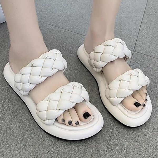 

slippers white bread cross women platform summer for woman fashion peep toe mules slides 2021, Black