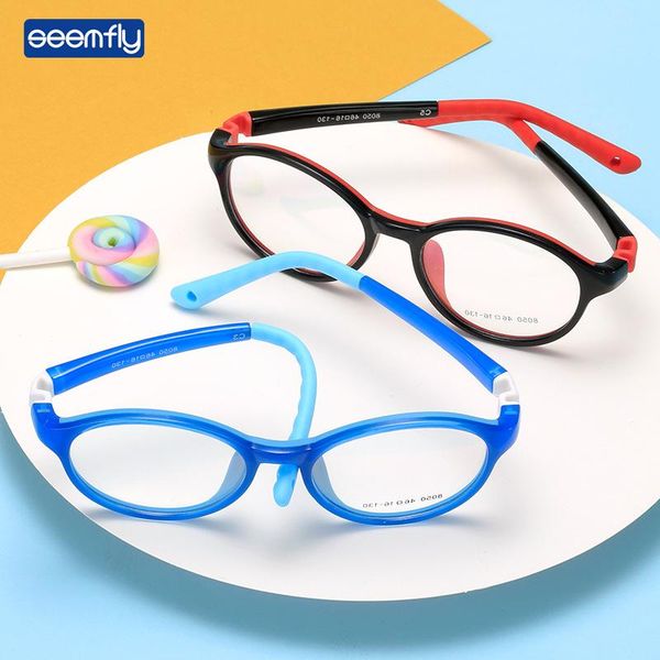 

seemfly children anti blue light glasses boys girls ultralight silicone tr90 round colorful eyewear kids baby fashion goggles sunglasses fra, Black